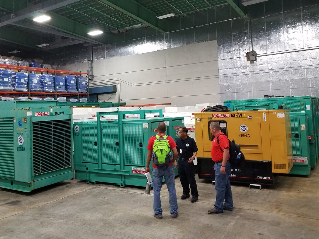 Walla Walla District’s temporary emergency power-response team check out FEMA-supplied generators pre-positioned to support emergency-response efforts in response to damage caused by Typhoon Mangkhut in Guam and the Commonwealth of Northern Mariana Islands (CNMI).