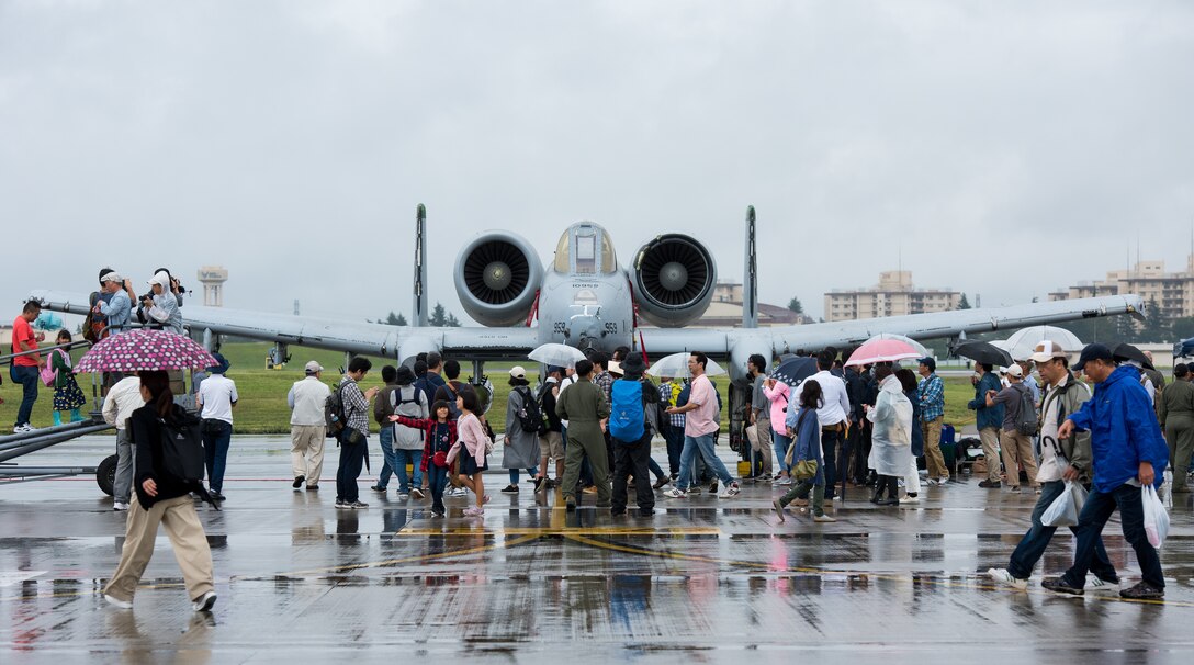 An A-10 Thunderbolt II is on static display