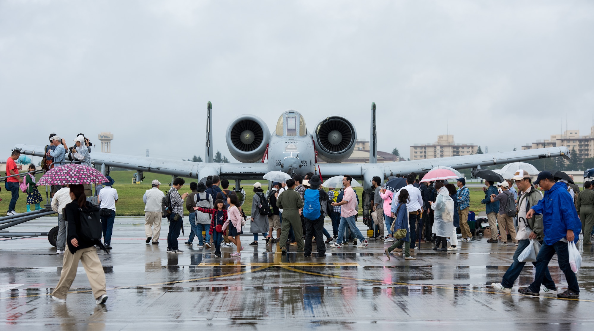 An A-10 Thunderbolt II is on static display