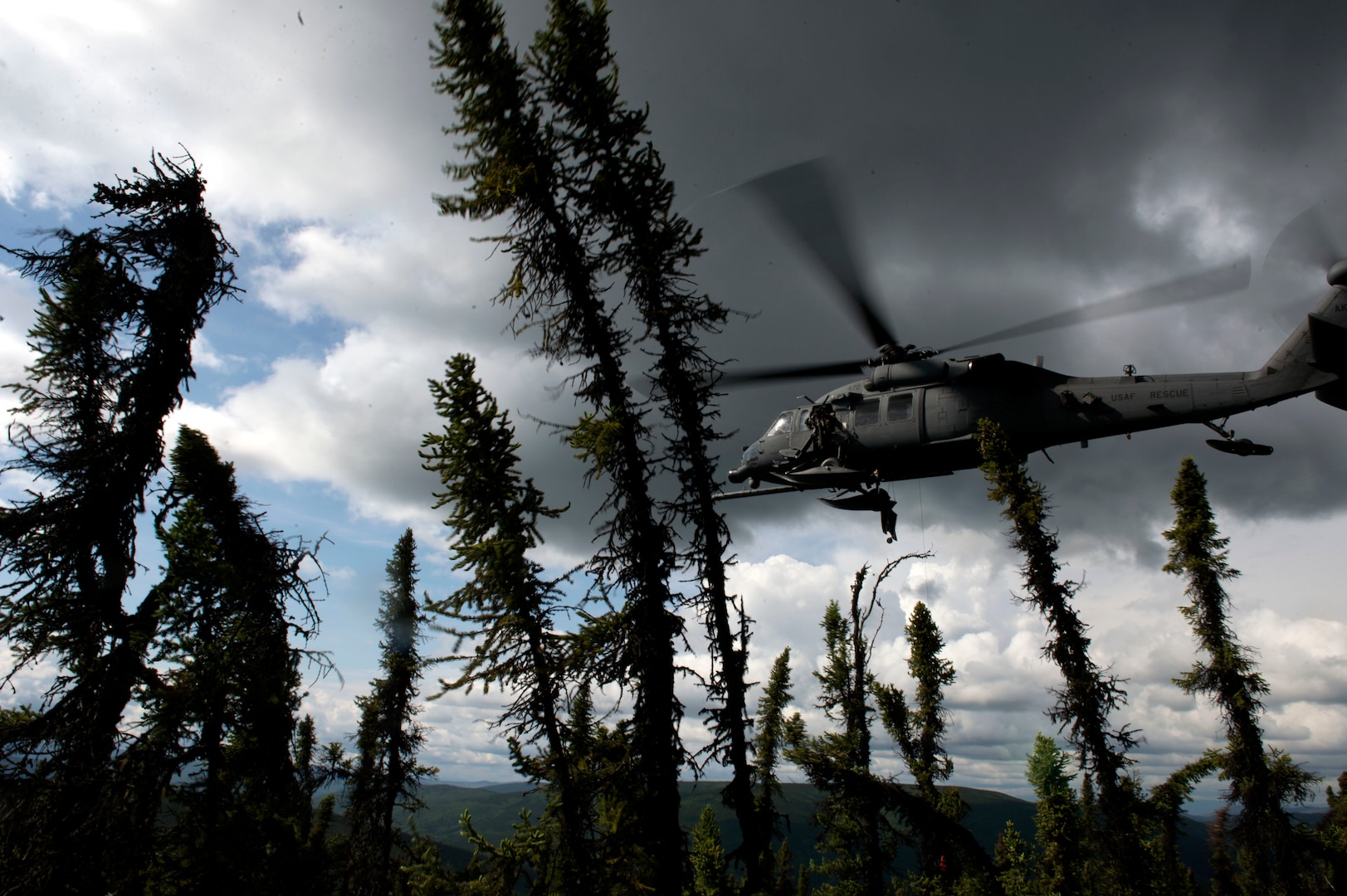 (Photo is for representative purposes only.)

A U.S. Air Force HH-60 Pave Hawk departs a downed pilot scenario during RED FLAG-Alaska 17-2 June 20, 2017, at Eielson Air Force Base, Alaska. RED FLAG-Alaska provides an optimal training environment in the Indo-Asia Pacific Region and focuses on improving ground, space, and cyberspace combat readiness and interoperability for U.S. and international forces.