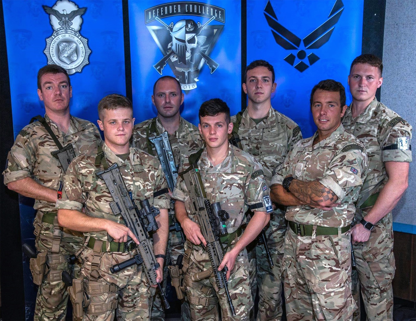 The team representing the Royal Air Force, from left to right, Flight Lt. Dominic Hulton, Lance Cpl. Adam Butler, Senior Aircraftman John Catlow, Senior Aircraftman Levi Hague, Lance Cpl. Richard Hislop and Cpl. Matthew Simmons.