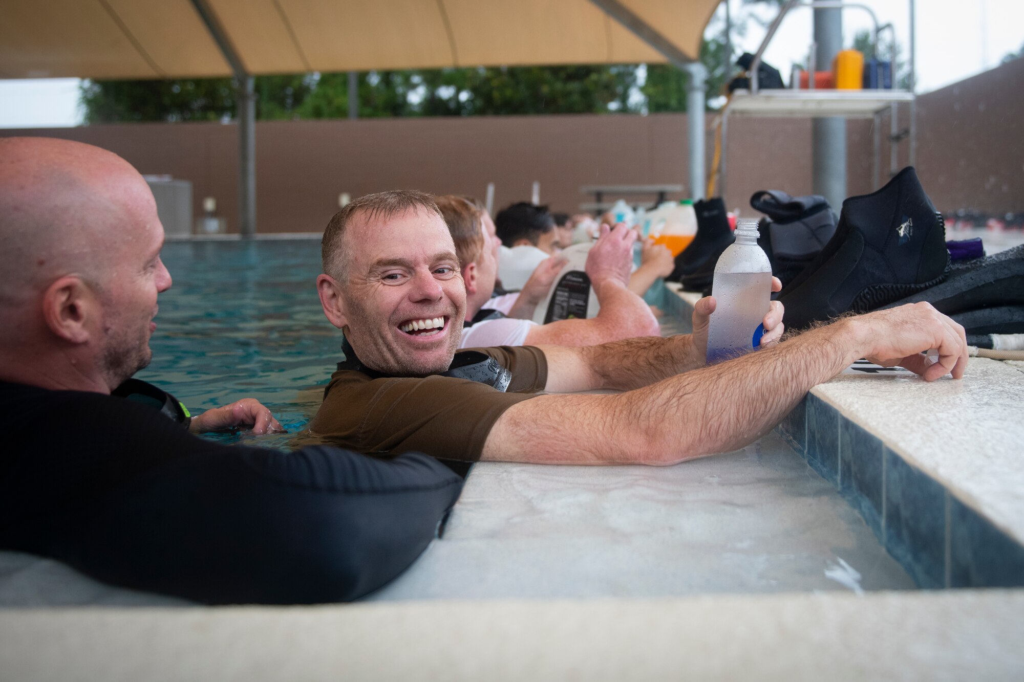 Joe De Sena, founder and CEO of Spartan Race, takes a break during a pre-scuba class at Hurlburt Field, Florida, Sept. 5, 2018.
