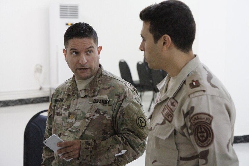 Maj. John Salazar,  information operations officer for U.S. Army Central, instructs a class to Egyptian counterparts on information operations in the command post exercise during Operation Bright Star 18, on September 6, 2018. The command post exercise was designed to strengthen strategic relationships between multinational armed forces to solve potential real life threats.