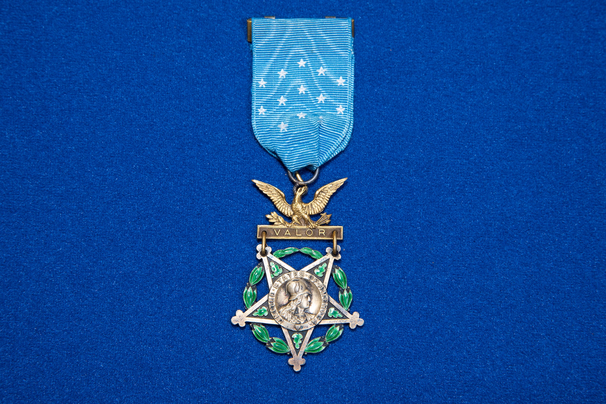 WWI observer Lt. Erwin R. Bleckley Medal of Honor on display in the Early Years Gallery at the National Museum of the U.S. Air Force. (U.S. Air Force photo by Ken LaRock)