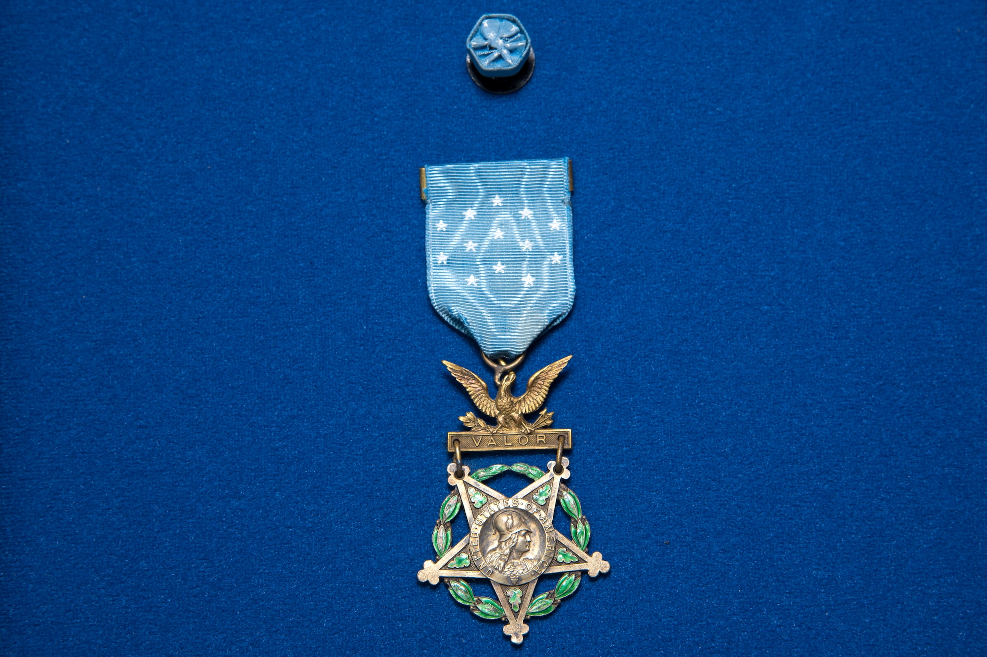 WWI pilot Lt. Frank Luke Jr. Medal of Honor on display in the Early Years Gallery at the National Museum of the U.S. Air Force. (U.S. Air Force photo by Ken LaRock)