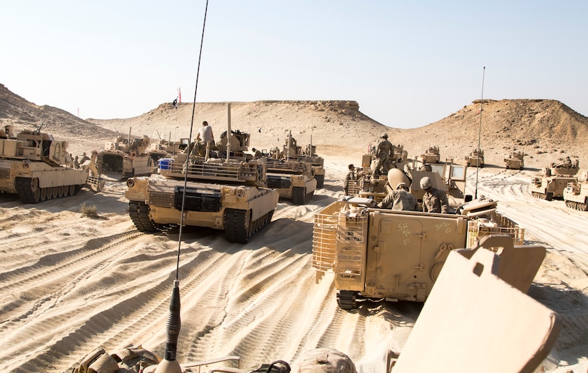 U.S. Army Soldiers assigned to Alpha Company, 1st Battalion, 155th Infantry Regiment, 155th Armored Brigade Combat Team, Task Force Spartan, stage their vehicles before a combined live-fire exercise near Alexandria, Egypt, Sept. 11, 2018.  The 155th ABCT is in the Arab Republic of Egypt taking part in Exercise Bright Star 18, a multilateral U.S. Central Command training exercise. Bright Star 18 focuses on continuously improving interoperability throughout the full range of military operations between the U.S. military and Egyptian armed forces.