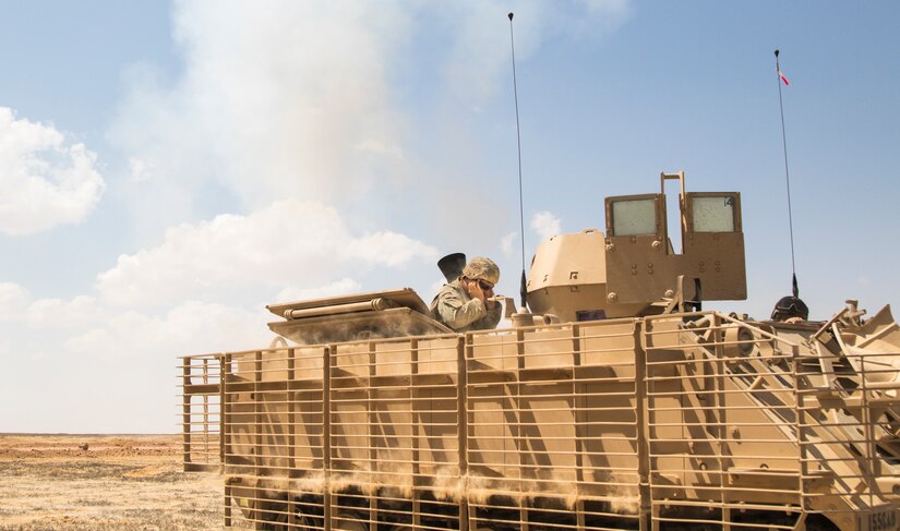U.S Army Soldiers, assigned to Alpha Company, 1st Battalion, 155th Infantry Regiment, 155th Armored Brigade Combat Team, Task Force Spartan, launch a 120 mm mortar during a combined live-fire exercise near Alexandria, Egypt, Sept. 11, 2018.  The 155th ABCT is in the Arab Republic of Egypt taking part in Exercise Bright Star 18, a multilateral U.S. Central Command training exercise. Bright Star 18 focuses on continuously improving interoperability throughout the full range of military operations between the U.S. military and Egyptian armed forces.
