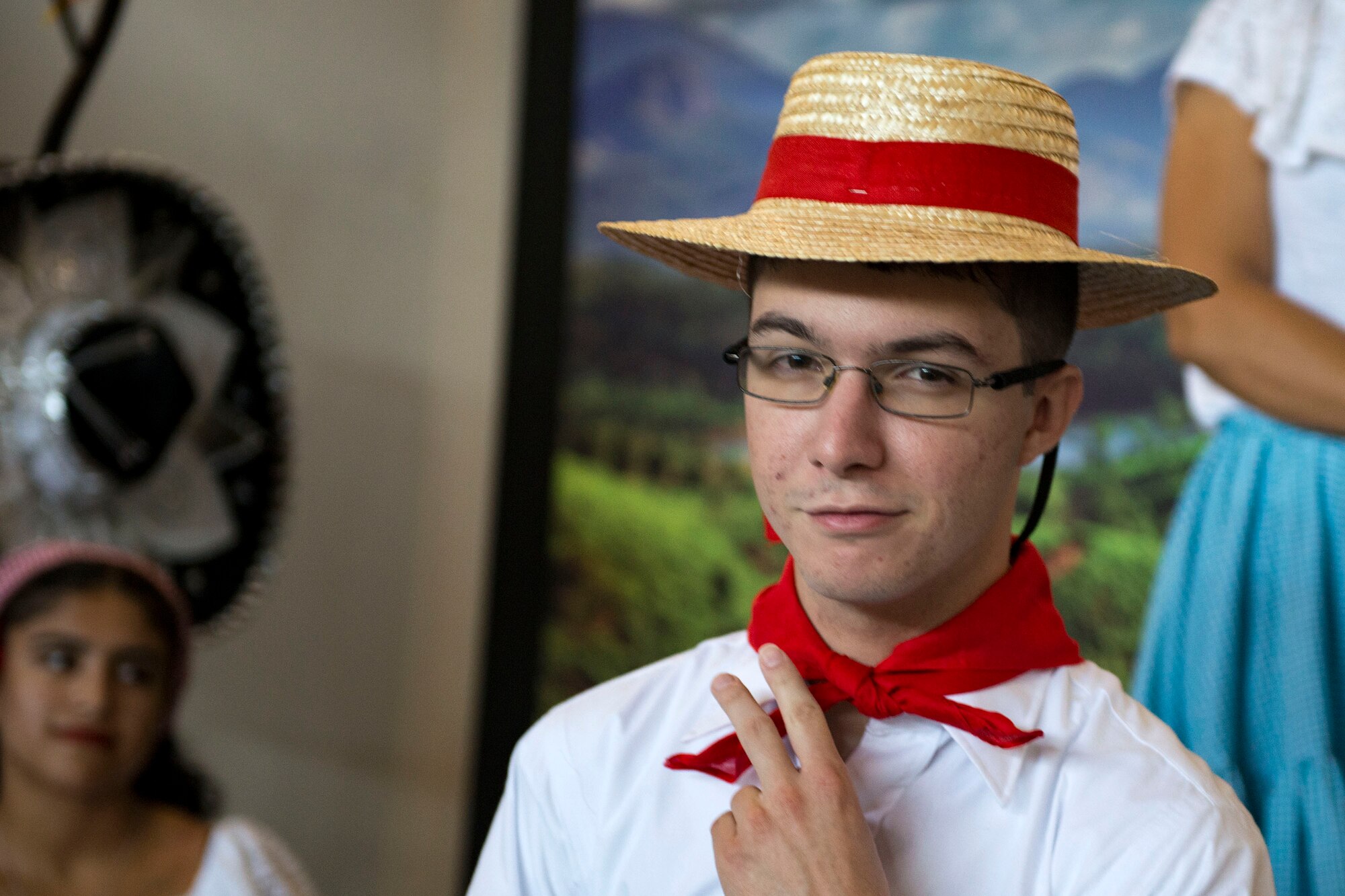 Airman Gabriel Agostini-Mesa, 23d Communication Squadron knowledge manager, poses for a photo during the 23d Wing Diversity Day, Sept. 14, 2018, at Moody Air Force Base, Ga. Diversity Day honored the cultures of all groups and organizations observed by the Department of Defense using forms of expression such as poems and native dances. The theme of this year was ’Many Cultures, One Voice: Stronger Through Inclusion And Equality’. (U.S. Air Force photo by Airman 1st Class Erick Requadt)