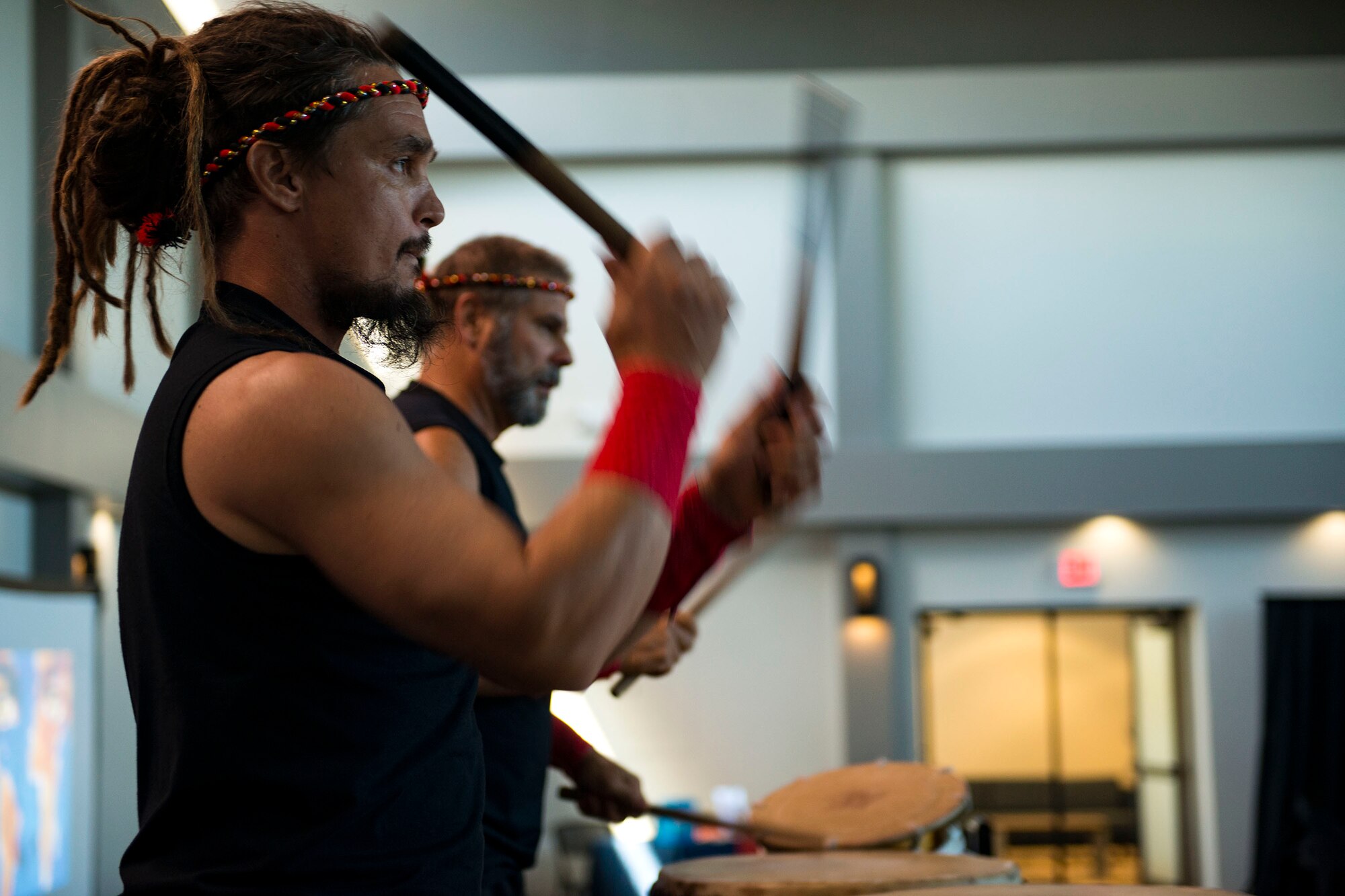 Tampa Taiko drummers perform at an event during the 23d Wing Diversity Day, Sept. 14, 2018, at Moody Air Force Base, Ga. Diversity Day honored the cultures of all groups and organizations observed by the Department of Defense using forms of expression such as poems and native dances. The theme of this year was ’Many Cultures, One Voice: Stronger Through Inclusion And Equality’. (U.S. Air Force photo by Airman 1st Class Erick Requadt)