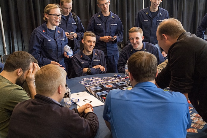 US Coast Guard participants share a laugh during NCX in Annapolis, MD