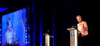 Secretary of the Air Force Heather Wilson delivers her "The Air Force We Need" address during the 2018 Air Force Association Air, Space and Cyber Conference in National Harbor, Maryland, Sept. 17. During her remarks, Wilson stressed the Air Force will need more active, Guard and Reserve Airmen to fully enable the service's operational squadrons.