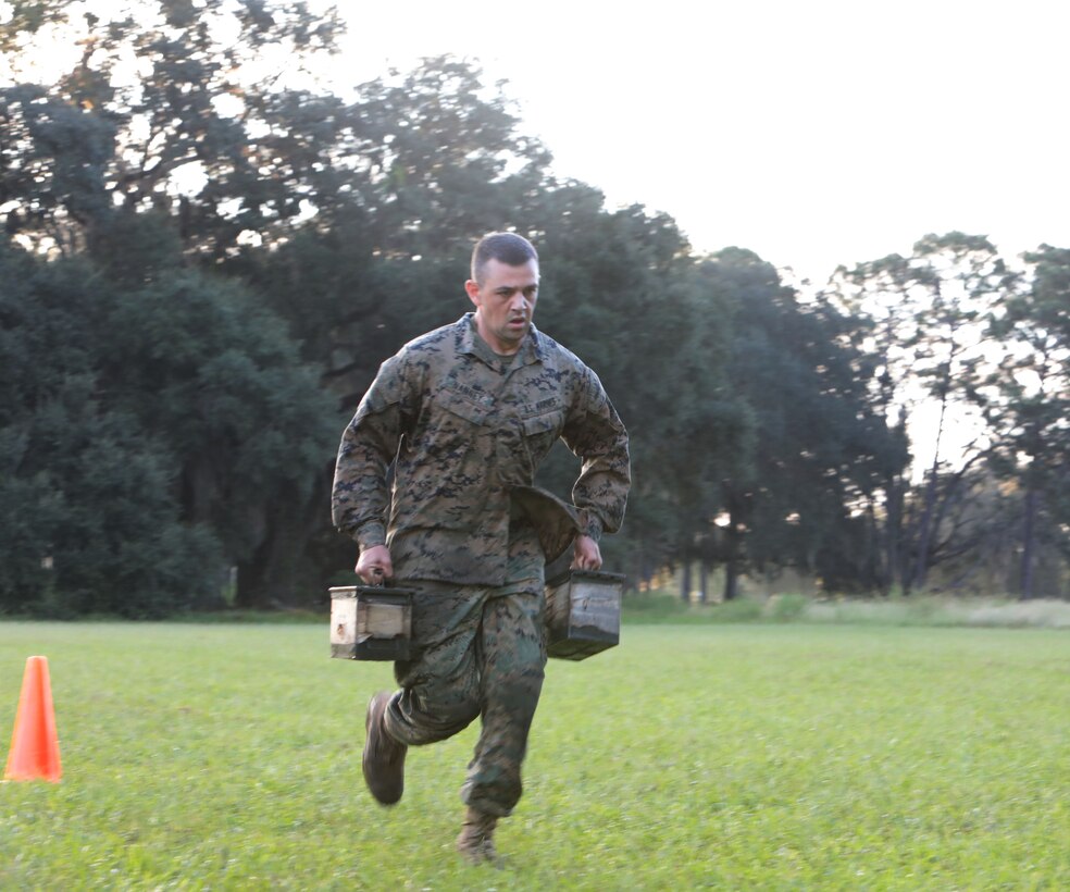 Dozens of Marines aboard Marine Corps Logistics Base Albany participated in a grueling combat fitness test. The CFT is a physical fitness test of the United States Marine Corps, and is used in complement to the USMC Physical Fitness Test to assess a Marine's physical capacity in a broad spectrum of combat related tasks. Passing the CFT is an annual requirement for all Marines. (U.S. Marine Corps photo by Re-Essa Buckels).