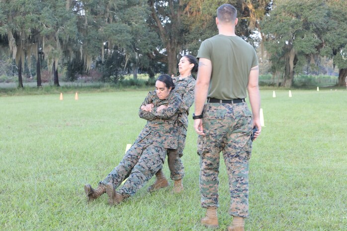Dozens of Marines aboard Marine Corps Logistics Base Albany participated in a grueling combat fitness test. The CFT is a physical fitness test of the United States Marine Corps, and is used in complement to the USMC Physical Fitness Test to assess a Marine's physical capacity in a broad spectrum of combat related tasks. Passing the CFT is an annual requirement for all Marines. (U.S. Marine Corps photo by Re-Essa Buckels).