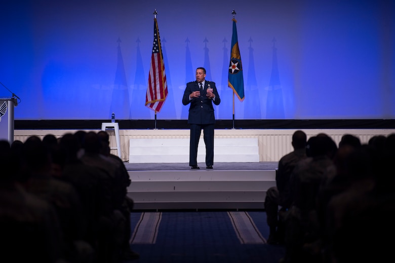 Lt. Gen. Brian Kelly, Deputy Chief of Staff for Manpower, Personnel and Services, gives an Air Force personnel update during the Air Force Association's Air, Space and Cyber Conference in National Harbor, Md., Sept. 17, 2018. The Air, Space and Cyber Conference is a professional development conference that offers an opportunity for Department of Defense personnel to participate in forums, speeches, seminars and workshops. (U.S. Air Force photo by Tech. Sgt. DeAndre Curtiss)