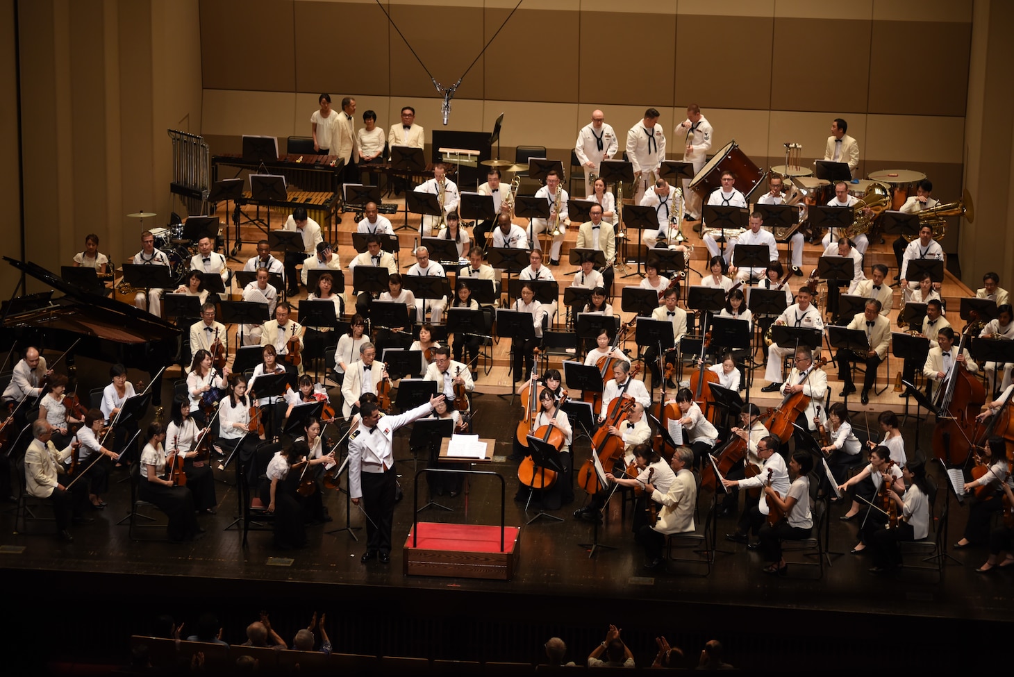 Yokosuka, Japan (September 16, 2018) Members of the Seventh Fleet Band perform with the Yokosuka Symphony Orchestra in the 9th annual "American Sounds in Yokosuka" concert. Together, numbers from the Yokosuka Symphony Orchestra included over 85 musicians and 22 from the 7th Fleet Band.