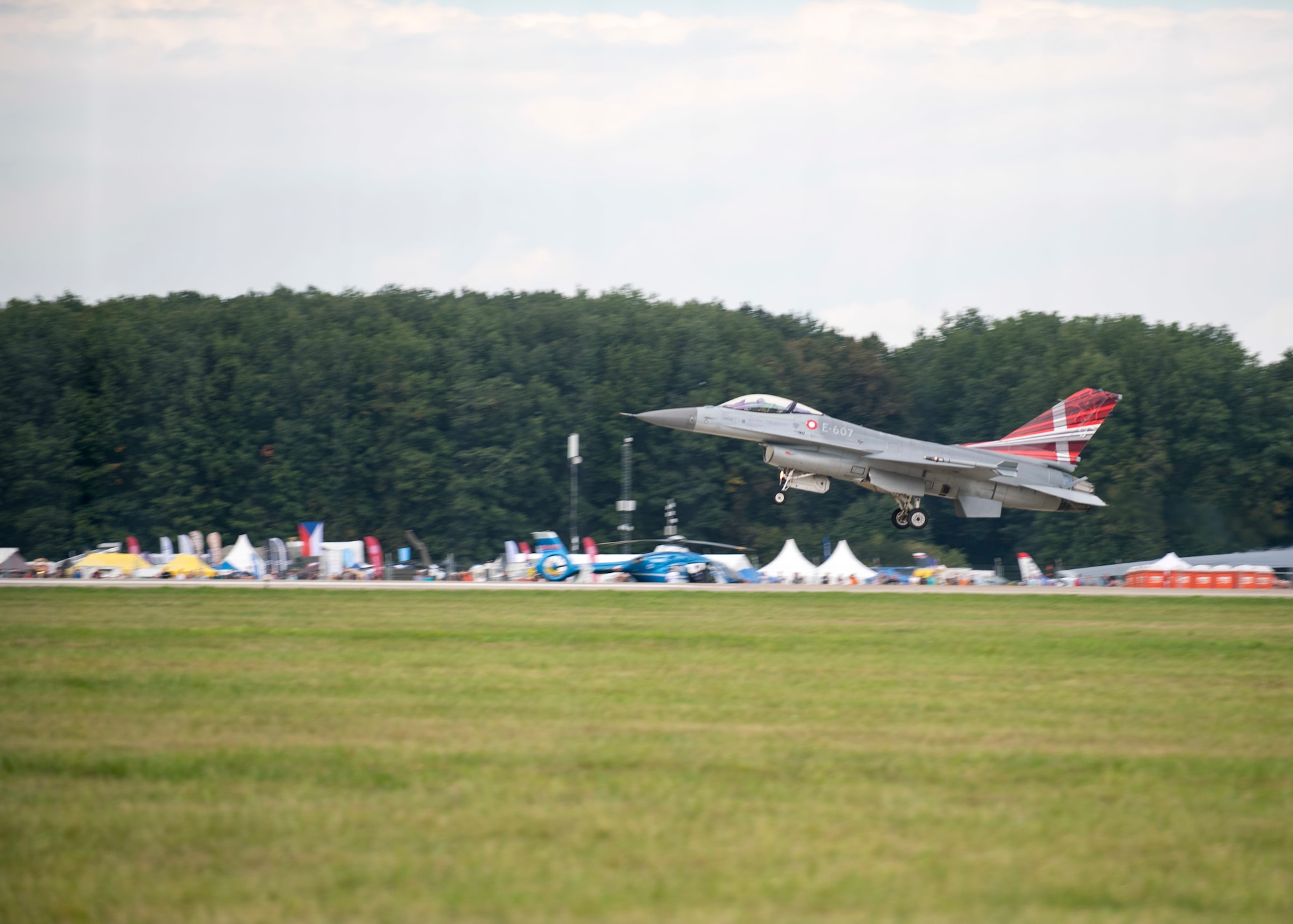A Royal Danish Air Force F-16C Fighting Falcon lands at Ostrava Air Base, Czech Republic, during NATO Days. NATO Days is a Czech Republic-led air show and exhibition that showcases military ground and aviation capabilities from 19 nations. Participation in NATO Days increases our understanding of European ally and partner capabilities, greatly enhancing our ability to operate together as a team. (U.S. Navy photo by Mass Communication Specialist 2nd Class Robert J. Baldock)