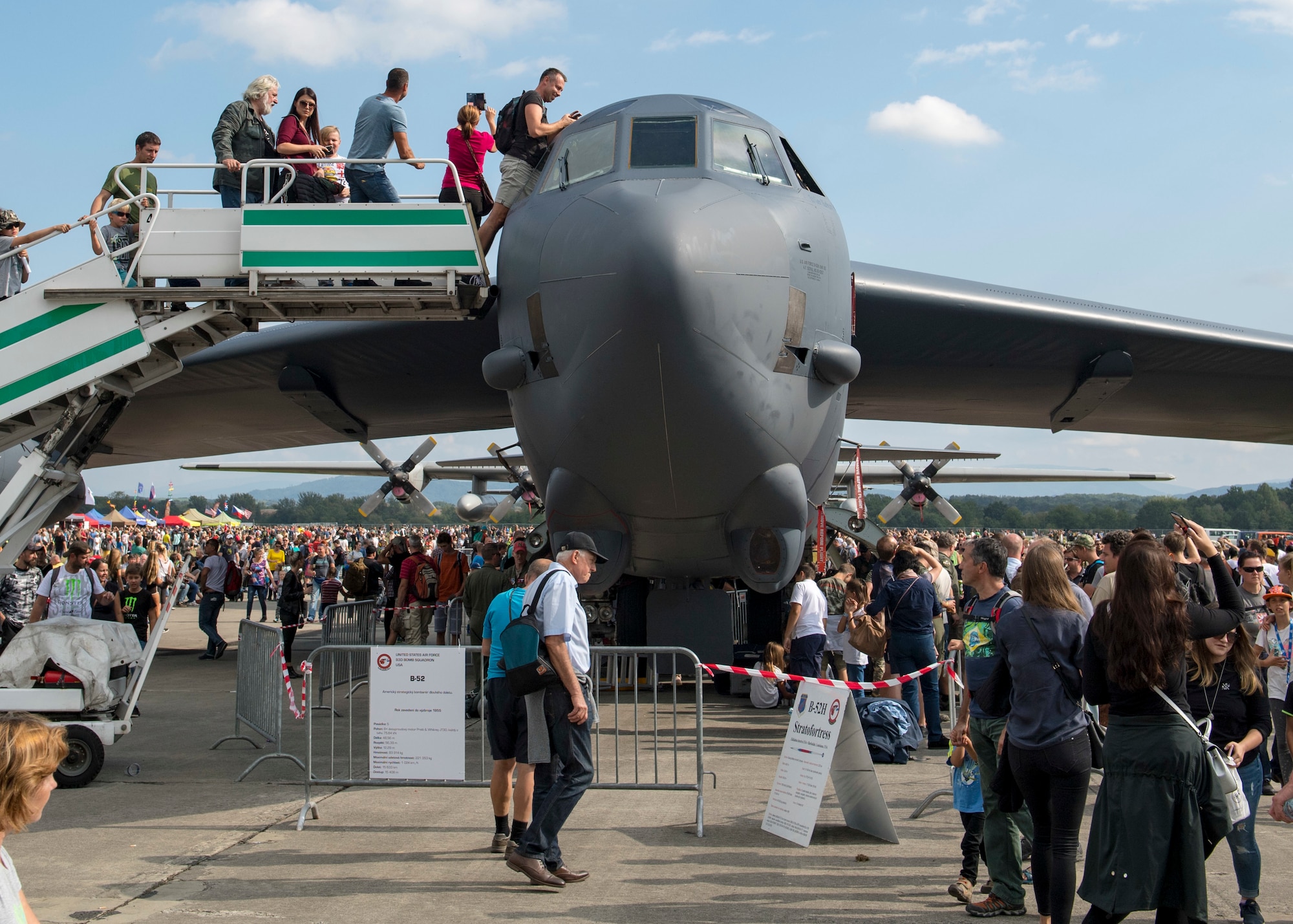 An Air Force Reserve Command B-52 Stratofortress, assigned to the 307th Bomb Wing, Barksdale Air Force Base, Louisiana, is on display at Ostrava Air Base, Czech Republic, during NATO Days. NATO Days is a Czech Republic-led air show and exhibition that showcases military ground and aviation capabilities from 19 nations. Participation in NATO Days increases our understanding of European ally and partner capabilities, greatly enhancing our ability to operate together as a team. (U.S. Navy photo by Mass Communication Specialist 2nd Class Robert J. Baldock)