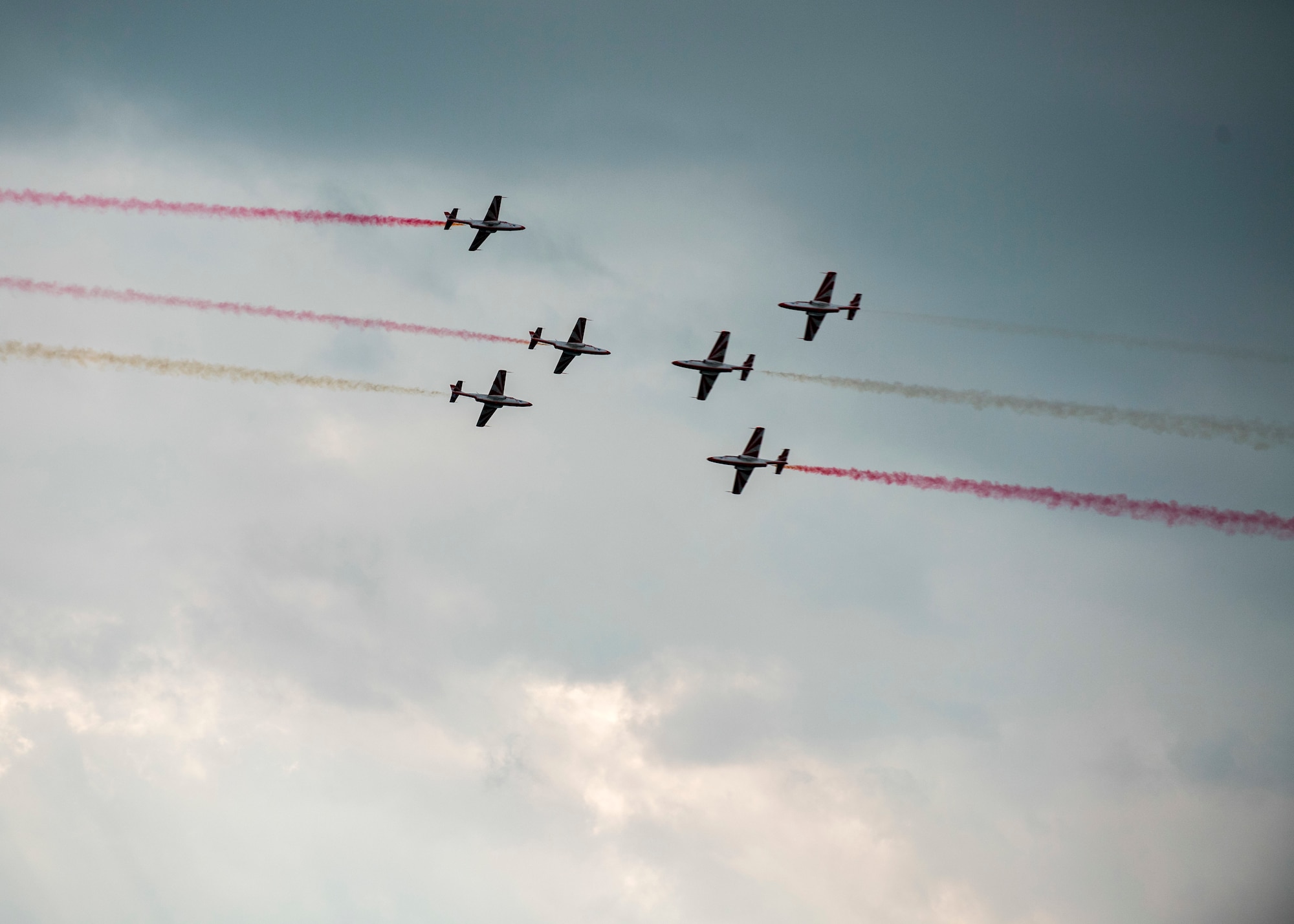 The Polish Air Force’s aerobatic demonstration team, “White-Red Sparks”, performs a “close pass” drill above Ostrava Air Base, Czech Republic, during NATO Days. NATO Days is a Czech Republic-led air show and exhibition that showcases military ground and aviation capabilities from 19 nations. Participation in NATO Days increases our understanding of European ally and partner capabilities, greatly enhancing our ability to operate together as a team. (U.S. Navy photo by Mass Communication Specialist 2nd Class Robert J. Baldock)