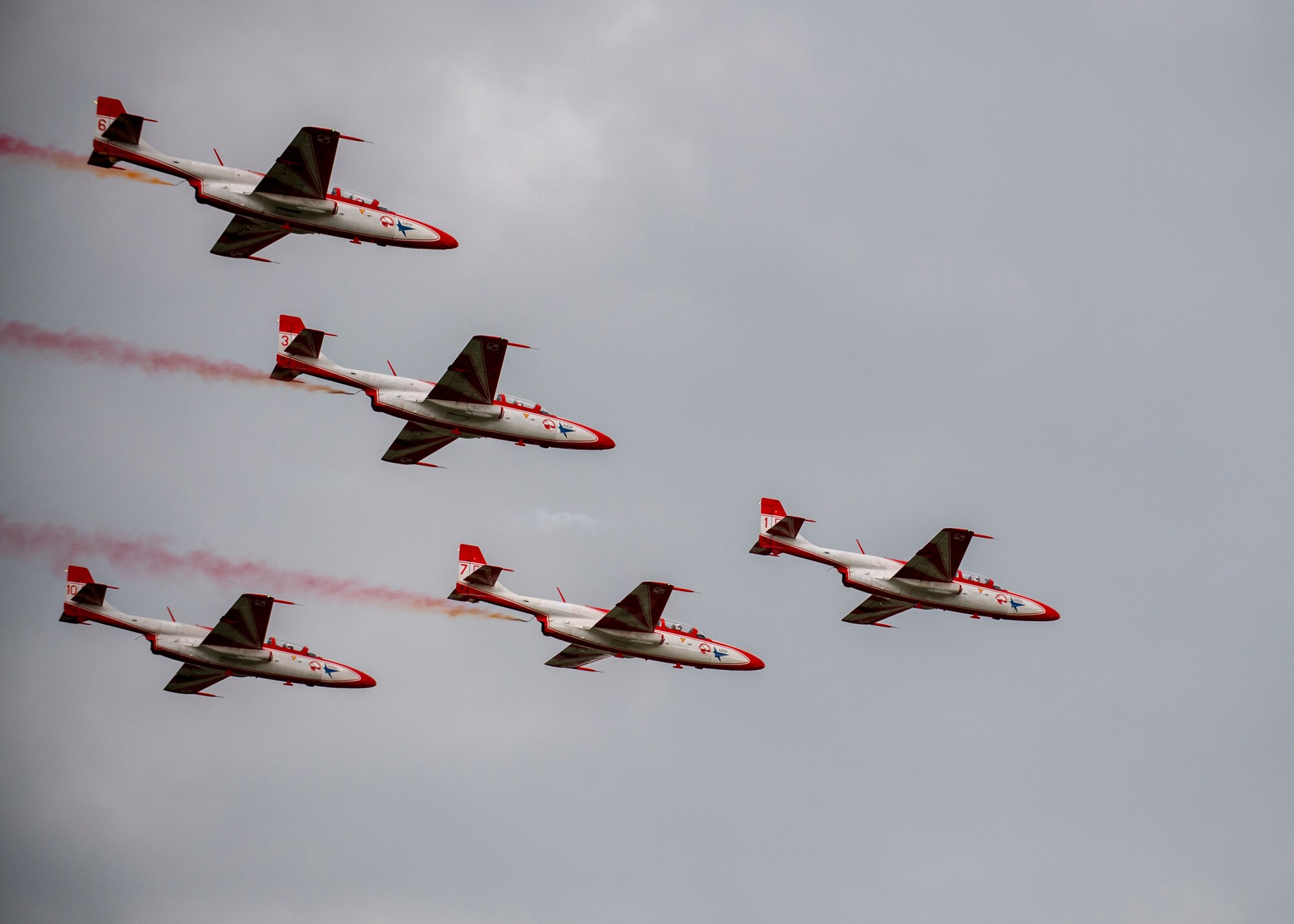 The Polish Air Force’s aerobatic demonstration team, “White-Red Sparks”, flies above Ostrava Air Base, Czech Republic, during NATO Days. NATO Days is a Czech Republic-led air show and exhibition that showcases military ground and aviation capabilities from 19 nations. Participation in NATO Days increases our understanding of European ally and partner capabilities, greatly enhancing our ability to operate together as a team. (U.S. Navy photo by Mass Communication Specialist 2nd Class Robert J. Baldock)