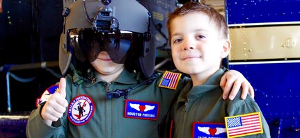 From left, Houston Pirrung and Jack Kirkbride, became the 21st and 22nd “Pilot for a Day” honorees at Joint Base Andrews on Nov. 17. They were honored for their determination, friendship and remarkable brotherhood while undergoing leukemia treatments at John Hopkins Hospital in Baltimore.