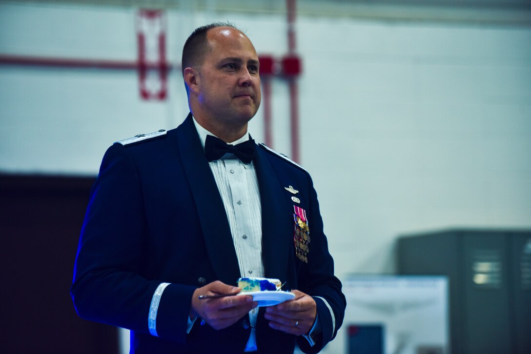 Members of Team Whiteman gather to commemorate the 71st anniversary of the U.S. Air Force at Whiteman Air Force Base, Mo., Sept. 15, 2018.