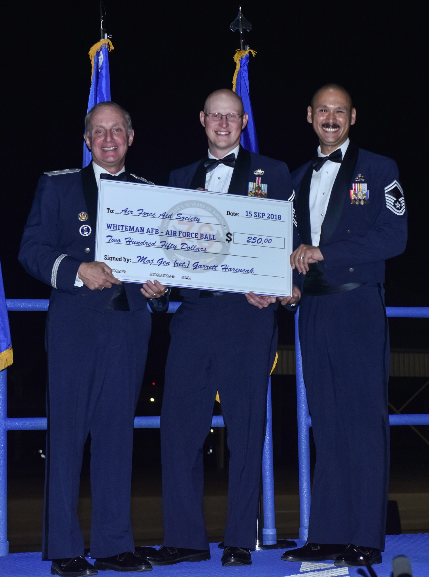 Members of Team Whiteman gather to commemorate the 71st anniversary of the U.S. Air Force at Whiteman Air Force Base, Mo., Sept. 15, 2018.