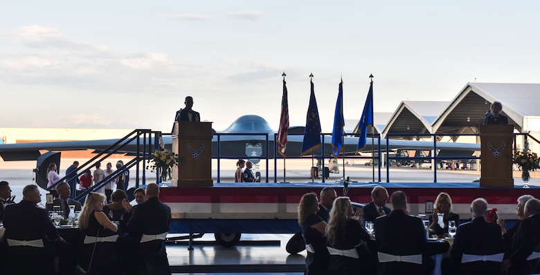 Members of Team Whiteman gather to commemorate the 71st anniversary of the U.S. Air Force at Whiteman Air Force Base, Mo., Sept. 15, 2018.
