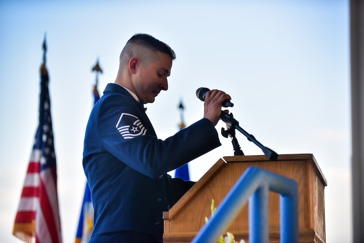 Members of Team Whiteman gather to commemorate the 71st anniversary of the U.S. Air Force at Whiteman Air Force Base, Mo., Sept. 15, 2018.