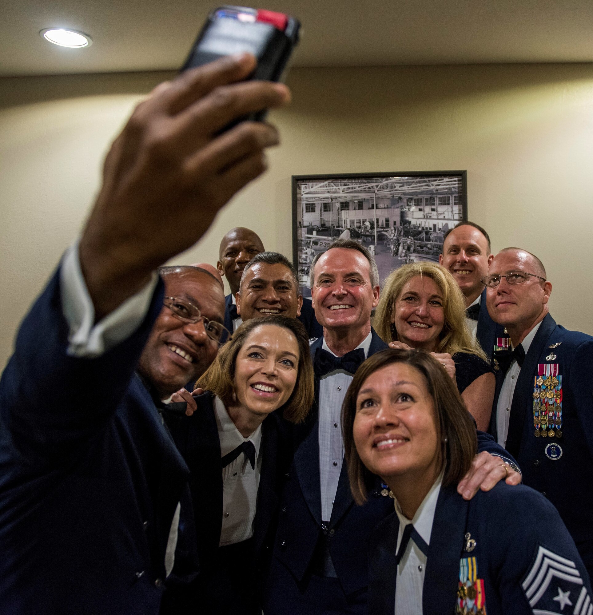 Retired Lt. Gen. Darryl Roberson poses in a group photo with Air Education and Training Command Chiefs Sept. 13, 2018 at Luke Air Force Base, Ariz.