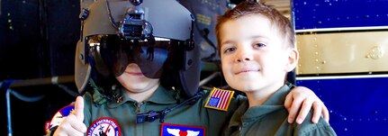 From left, Houston Pirrung and Jack Kirkbride, became the 21st and 22nd “Pilot for a Day” honorees at Joint Base Andrews on Nov. 17. They were honored for their determination, friendship and remarkable brotherhood while undergoing leukemia treatments at John Hopkins Hospital in Baltimore.