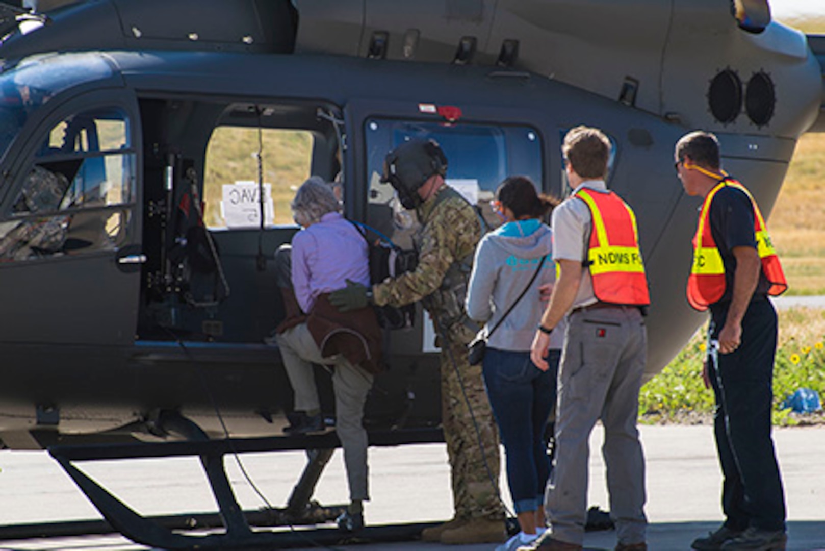 ​The Colorado National Guard provides helicopter medical transportation to from the Denver International Airport to local hospitals, and command and control of the aircraft from the CONG's Joint Operations Center in Centennial, Colorado, during the National Disaster Medical System exercise held Aug. 17, 2016.
(U.S. Air National Guard Photo by Maj. Darin Overstreet)