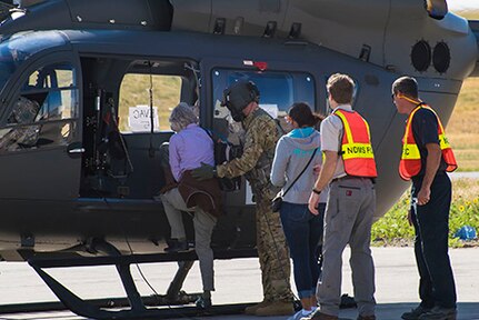 ​The Colorado National Guard provides helicopter medical transportation to from the Denver International Airport to local hospitals, and command and control of the aircraft from the CONG's Joint Operations Center in Centennial, Colorado, during the National Disaster Medical System exercise held Aug. 17, 2016.
(U.S. Air National Guard Photo by Maj. Darin Overstreet)