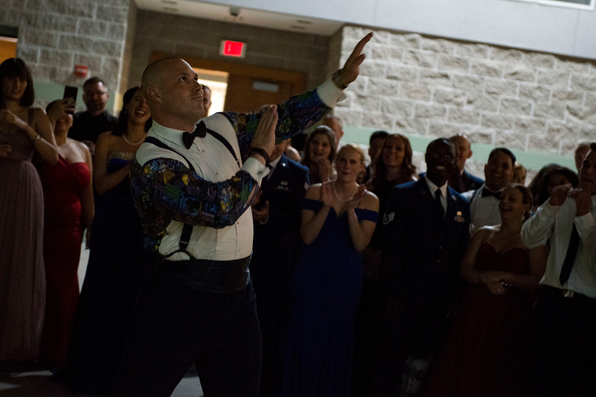 An attendee enjoys the festivities during the Air Force Ball, Sept. 15, 2018, at the James H. Rainwater Conference Center in Valdosta, Ga. Moody’s Air Force Ball was not only a celebration of the Air Force’s 71st Birthday but a way to foster esprit de corps and pride among Airmen through a shared history of exceptional service. (U.S. Air Force photo by Airman 1st Class Erick Requadt)