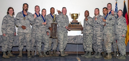 The 1st place overall team award is presented to the Defenders from the Pacific Air Forces during the 2018 Air Force Defender Challenge awards ceremony at Joint Base San Antonio-Camp Bullis, Texas, Sept. 13, 2018.