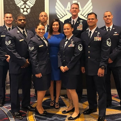 Reserve Citizen Airmen from the 920th Rescue Wing were awarded with the Air Force Association Unit Award Sept. 18, 2018 during the opening and awards ceremony at their annual Air, Space & Cyberspace Conference at the Gaylord Natonal Resort and Convention Center in National Harbour, Maryland. The wing is being recognized for its outstanding effort in rescuig two German Citizens whose sailboat caught fire and sunk 500 miles off the east coast of Cape Canaveral, Florida in July 2017.  (Courtesy photo)