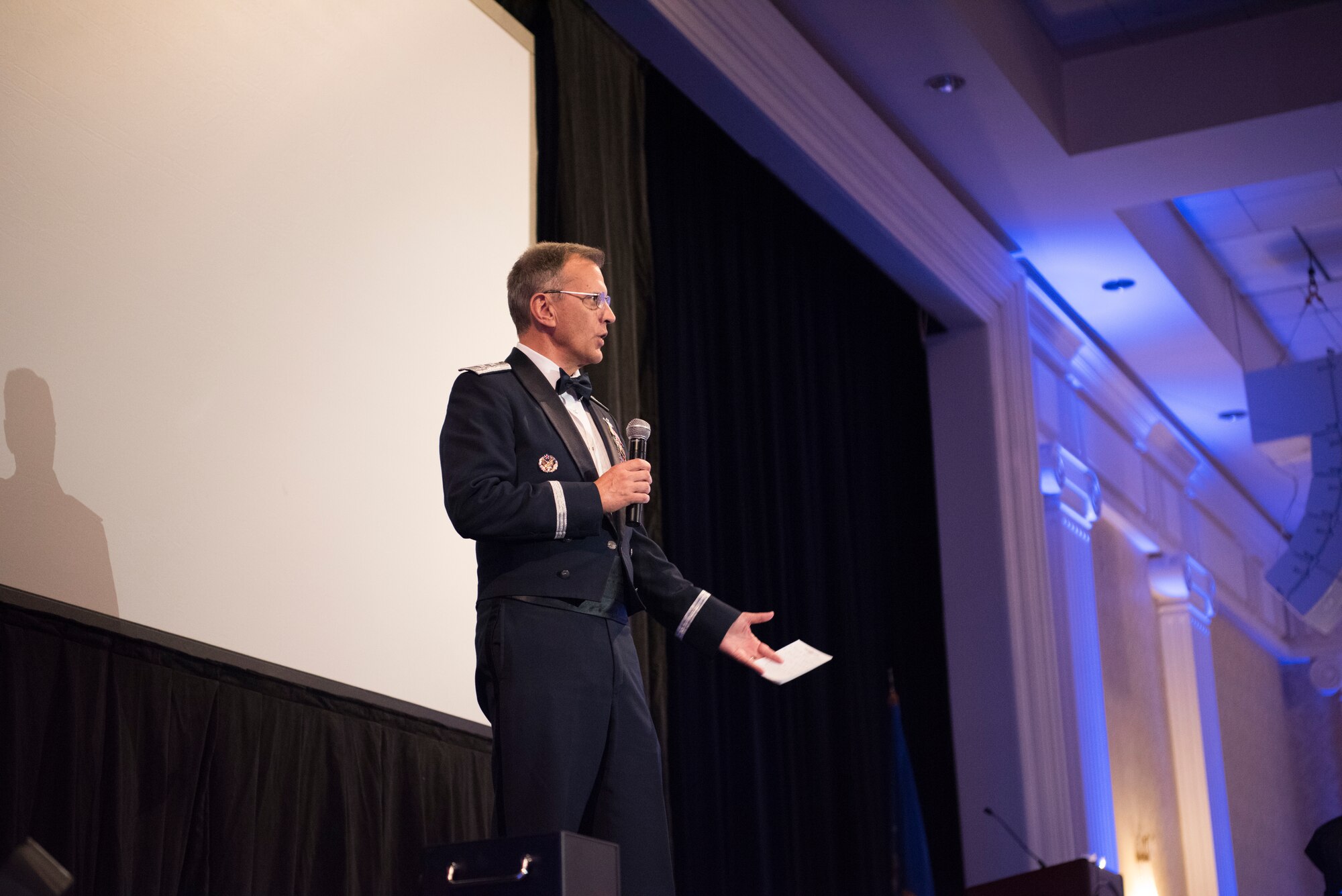 Maj. Gen. Randall Ogden, Air Force Reserve Command 4th Air Force commander, speaks during the Air Force Ball Sept. 15, 2018, in Dover, Del. Ogden spoke about the important role innovation played in the heritage of the Air Force and how it will contribute to the future of the service. (U.S. Air Force photo by Staff Sgt. Aaron J. Jenne)
