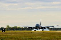 Experimental KC-46A arrives at Minot Air Force Base