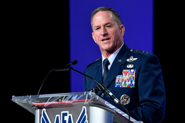 Air Force Chief of Staff Gen. David L. Goldfein, delivers his Air Force Update speech during the Air Force Association Air, Space and Cyber Conference in National Harbor, Md., Sept. 18, 2018. During his remarks, Goldfein highlighted his vision for the future of multi-domain operations. (U.S. Air Force photo by Wayne Clark)