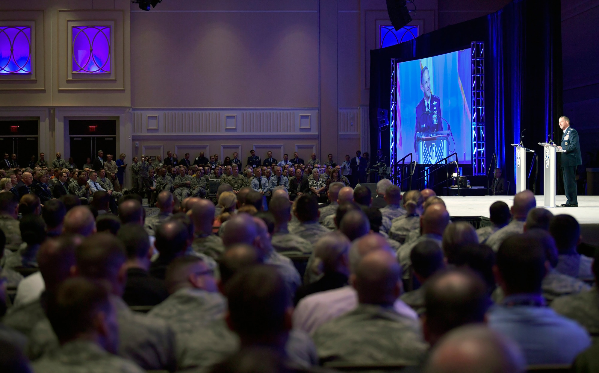 Air Force Chief of Staff Gen. David L. Goldfein, delivers his Air Force Update speech during the Air Force Association Air, Space and Cyber Conference in National Harbor, Md., Sept. 18, 2018. During his remarks, Goldfein highlighted his vision for the future of multi-domain operations. (U.S. Air Force photo by Wayne Clark)