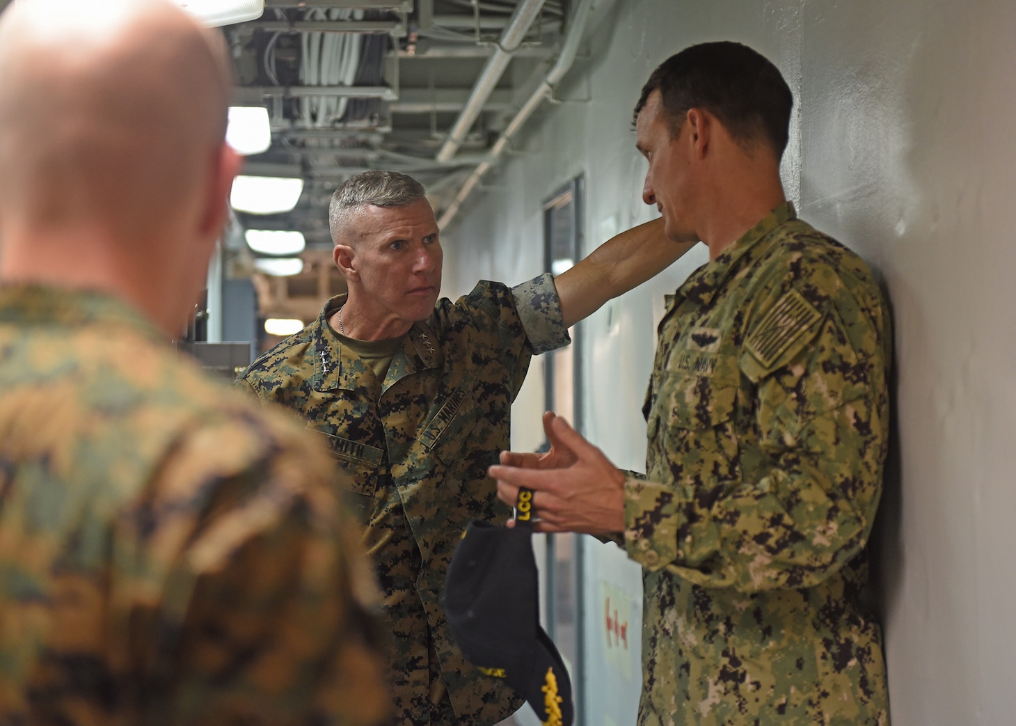 YOKOSUKA, Japan (Sept. 18, 2018) Lt. Gen. Eric M. Smith, Commanding General, III Marine Expeditionary Force, tours 7th Fleet Flagship USS Blue Ridge (LCC 19) while the ship is moored at Fleet Activities Yokosuka, Sep. 18. Lt. Gen. Eric M. Smith, who took command in August, met with USS Blue Ridge commanding officer, Capt. Brett E. Crozier, to gain a better understanding of fleet operations and build relationships with senior leadership.