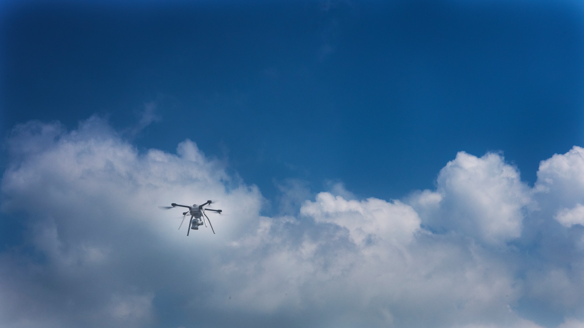 The 8th Civil Engineer Squadron Aeryon SkyRanger drone performs the Air Force’s first-ever operational rapid airfield damage assessment at Kunsan Air Base, Republic of Korea, Aug. 13, 2018. The 8th CES is the first in the Air Force to operationally fly drones to perform airfield surveys. (U.S. Air Force photo by Staff Sgt. Levi Rowse)