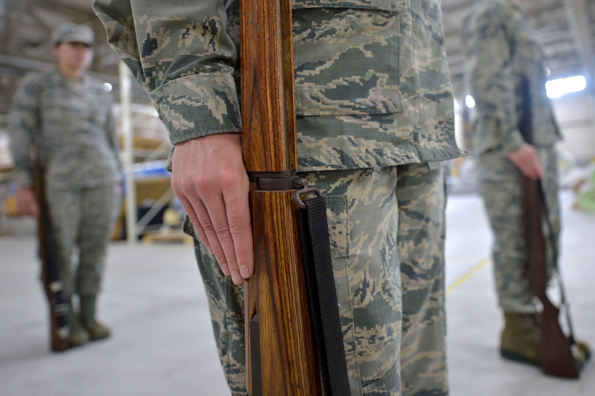 Misawa Air Base Honor Guard guardsmen practice rife manuals at Misawa AB, Japan, Sept. 12, 2018. The base Honor Guard tour is a year-long additional duty allowing Airmen of all ranks to represent the Air Force through traditional ceremonial demonstrations. (U.S. Air Force photo by Tech. Sgt. Stephany Johnson)