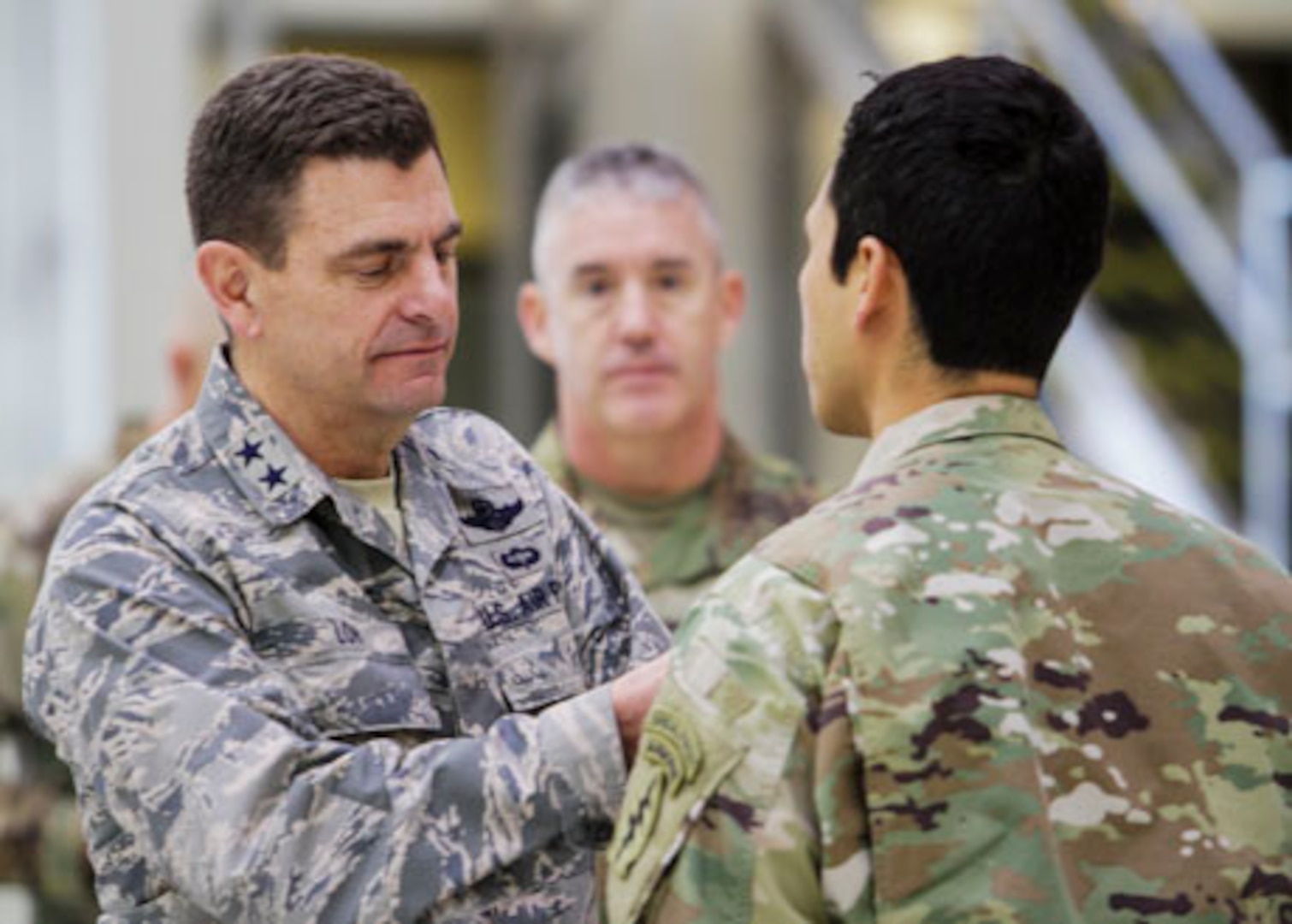 The Adjutant General of Colorado U.S. Air Force Maj. Gen. Mike Loh pins a medal on a 5th Battalion 19th Special Forces Group member at a Valor Ceremony, Feb. 10, 2018, following the units recent return.

Local and national leaders will honor Colorado Army National Guard Soldiers from Bravo Company, 5th Battalion, 19th Special Forces Group (Airborne) Feb. 10, with valor awards they earned while deployed last year in support of Operation Freedom’s Sentinel.

The unit returned from a six-month deployment to Afghanistan in October 2017.

The awards approved include seven Purple Heart Medals, 10 Bronze Star Medals with Valor, and eight Army Commendation Medals with Valor. One Silver Star Medal has also been approved, but the member is currently deployed in support of the warfight.

Many of the 59 valor awards submitted are still pending.

(U.S. Army National Guard Photo by Staff Sgt. Warren Wright)
