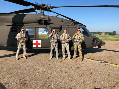 Six Michigan Army National Guard Soldiers from the Grand Ledge-based, C Company, 3-238th General Support Aviation Battalion and a HH60M Blackhawk departed Sept. 17, 2018, to support relief efforts following the devastation and flooding caused by Hurricane Florence.