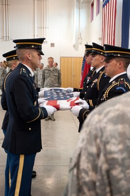 Colorado National Guard members hold a memorial retreat in honor of those who have given the ultimate sacrifice in the Global War on Terror, April 15, 2012, at the CONG state headquarters in Centennial, Colo. Today marks the 10th anniversary of the death of Sgt. 1st Class Daniel Romero, who was killed in action in Afghanistan on April 15, 2002. In addition to being the state’s first combat death since the terrorist attacks in the U.S. on Sept. 11, 2001, Romero also has the solemn honor of being the National Guard’s first GWOT casualty. Other Soldiers who are being honored are Sgt. Luis Reyes, who died Nov. 18, 2005 en route to Iraq; Sgt. Jon Stiles, who died Nov. 13, 2008 in Afghanistan; and Chief Warrant Officer 4 David R. Carter, who died Aug. 6, 2011 in Afghanistan. (Official Air National Guard photo by Master Sgt. Cheresa D. Theiral/Released)