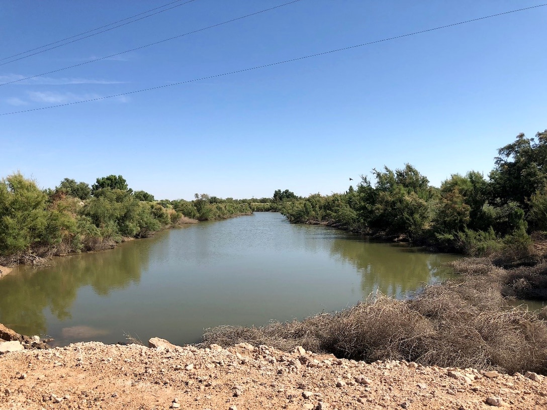 The Pecos River backs up behind this unauthorized dam built by the  built by Loving County Water Improvement District.