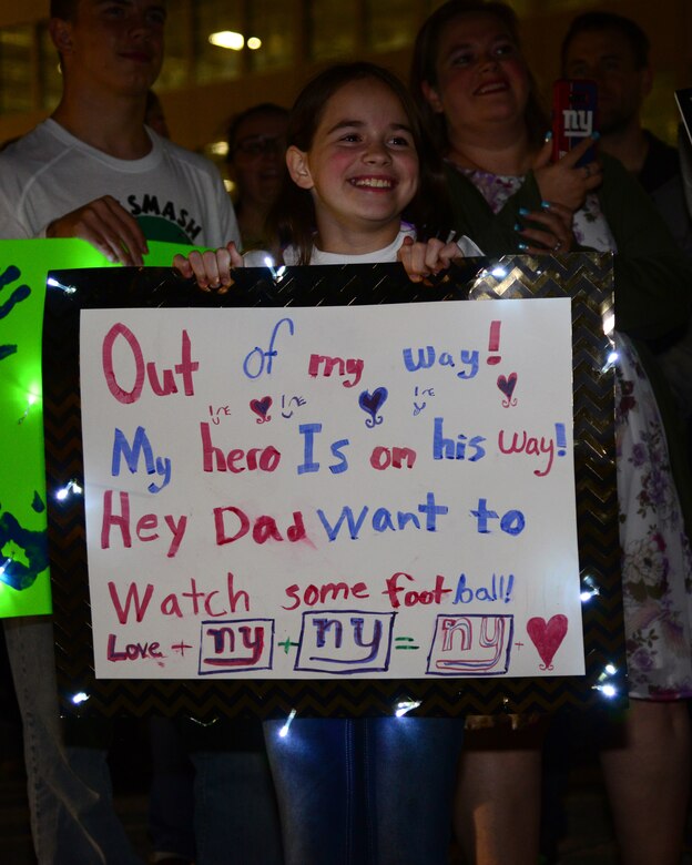 Families await the arrival of their Airmen returning home to Ellsworth Air Force Base, S.D., Sept. 18, 2018. The 28th Bomb Wing deployed B-1s, Airmen and support equipment to Al Udeid Air Base, Qatar, to fly missions in the U.S. Central Command area of responsibility. (U.S. Air Force photo by Senior Airman Denise M. Jenson)