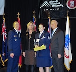 Colorado Air National Guard Tech. Sgt. Rebecca Holcomb, 140th Maintenance Group, wins the Air Force National Guard category at the 39th Annual Armed Forces Recognition Luncheon May 8, 2015 in Stapleton, Colorado. (Photo by U.S. Air Force Tech. Sgt. Jecca Geffre/Released)
