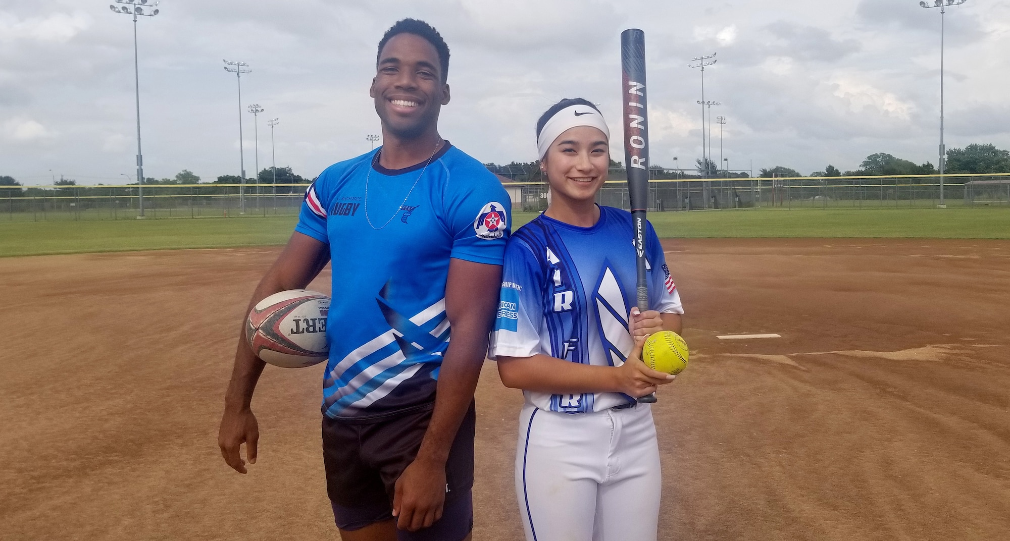 Second Lts. Markez Davis (72nd Force Support Squadron) and Anna Cherry (Air Force Life Cycle Management Center) competed in their respective sports, rugby and softball, for the U.S. All Armed Forces Sports competitions last month.