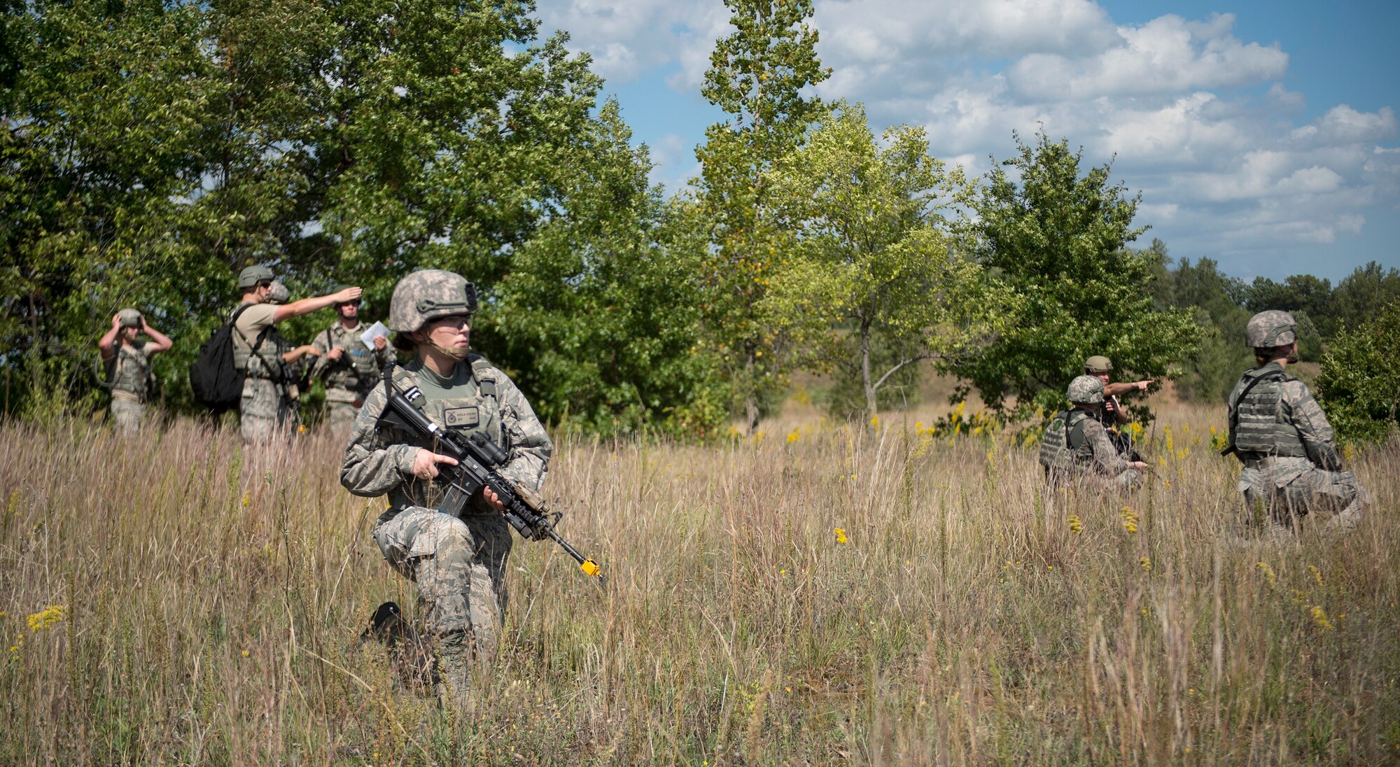U.S. Air Force Airmen from the 133rd Security Forces Squadron set up a 360 degree perimeter at the Arden Hills Army Training Site, Arden Hills, Minn., Sept., 16, 2018